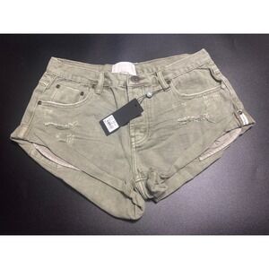 One Teaspoon NEW Distressed Denim Shorts Khaki Green Cuffed Hem Sz 29